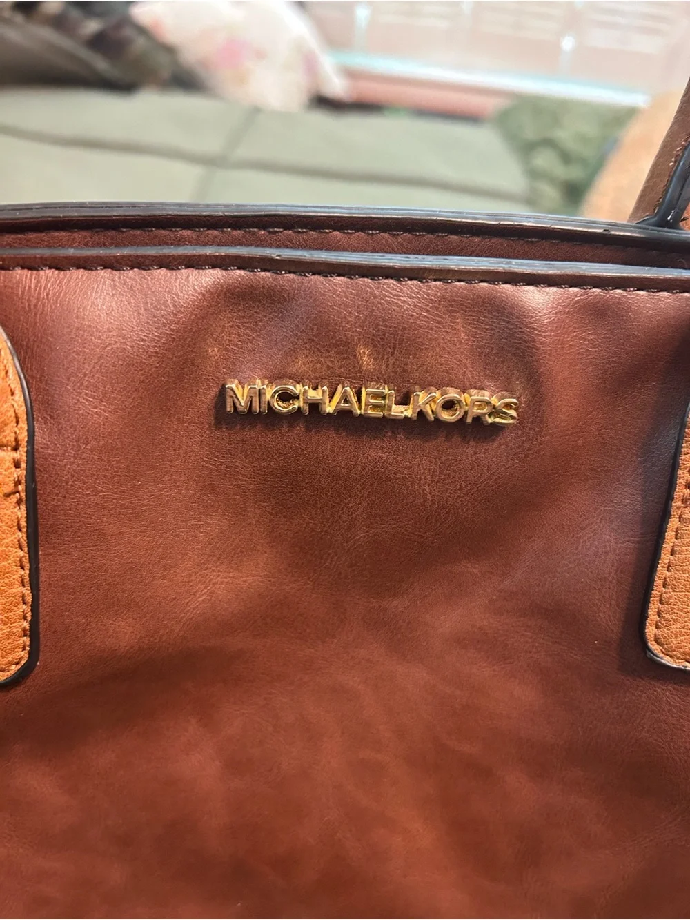Michael Kors Brown Leather Tote with Tan Braided Handles